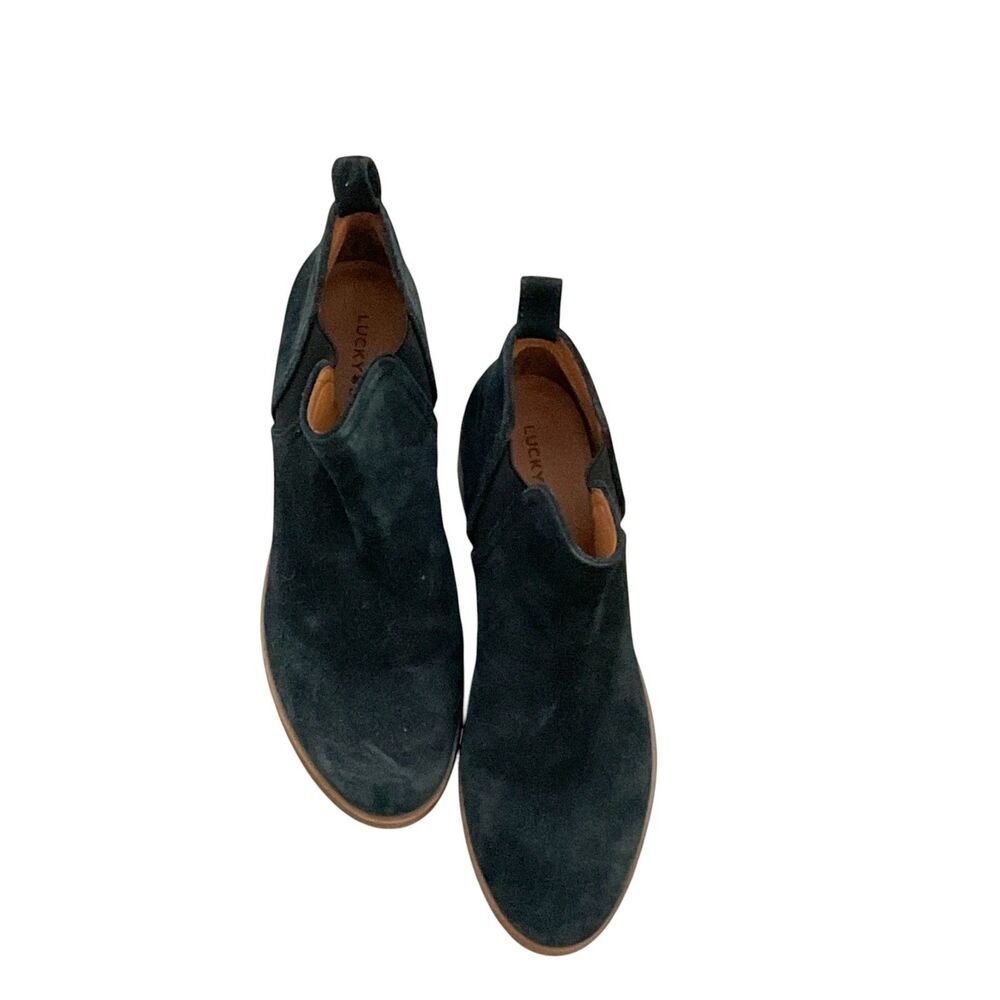 Lucky Brand Women's Black Leather Suede Slip-On Ankle Boots 10M